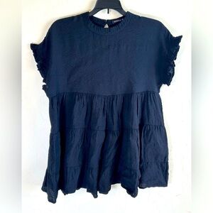 Miholl Black Ruffled Sleeve Tiered Baby Doll Blouse Sz M